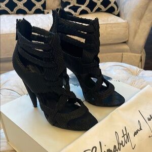 Elizabeth and James Black Women's Snake Embossed Heels